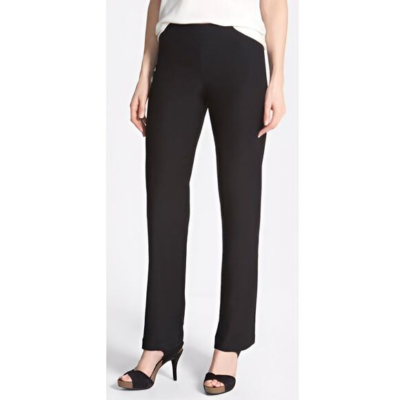 Eileen Fisher Washable Stretch Crepe Pull On Straight Leg Pants Black Petite S - Picture 1 of 7